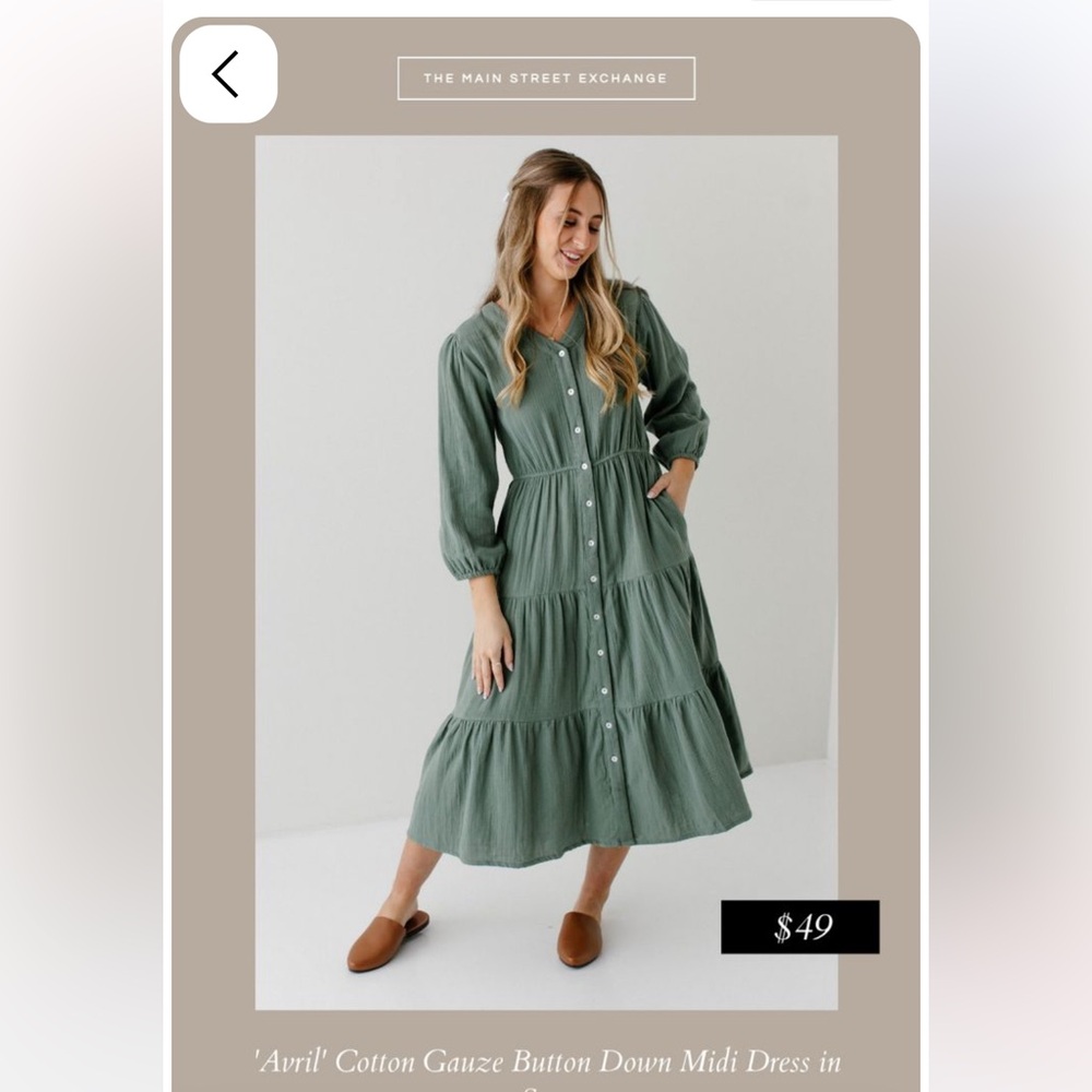 'Avril' Cotton Gauze Button Down Midi Dress in Sage